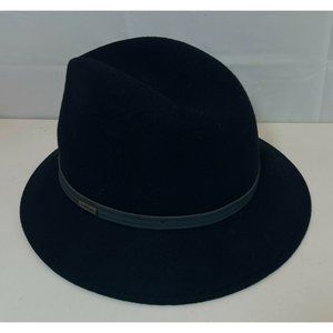 Barbour Women's Wool Hat Black Leather Trim Size Medium